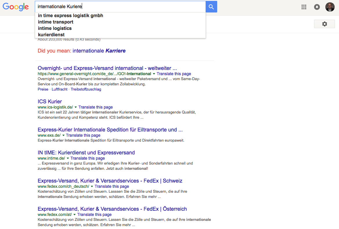 Multilingual Google Search results